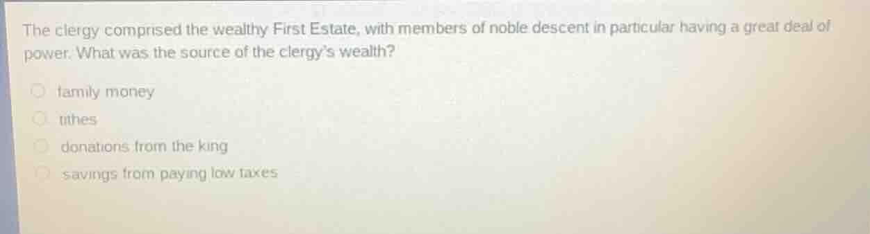 the clergy comprised the wealthy first estate, with members of noble de…
