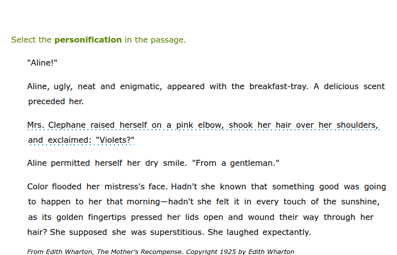 select the personification in the passage. \aline!\ aline, ugly, neat a…