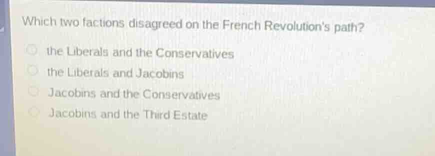 which two factions disagreed on the french revolutions path? the libera…