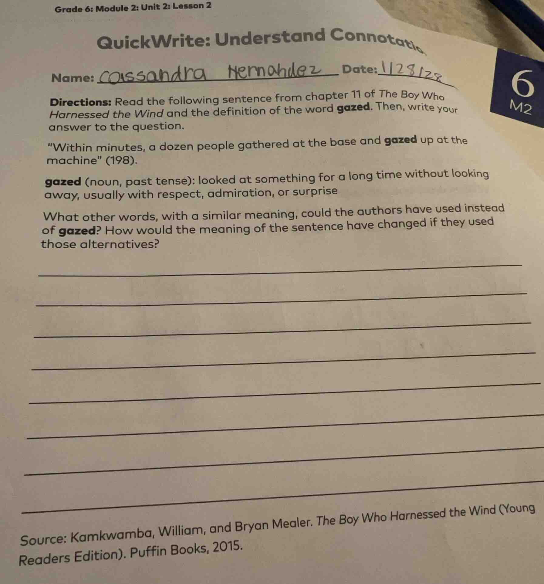 grade 6: module 2: unit 2: lesson 2 quickwrite: understand connotatio n…