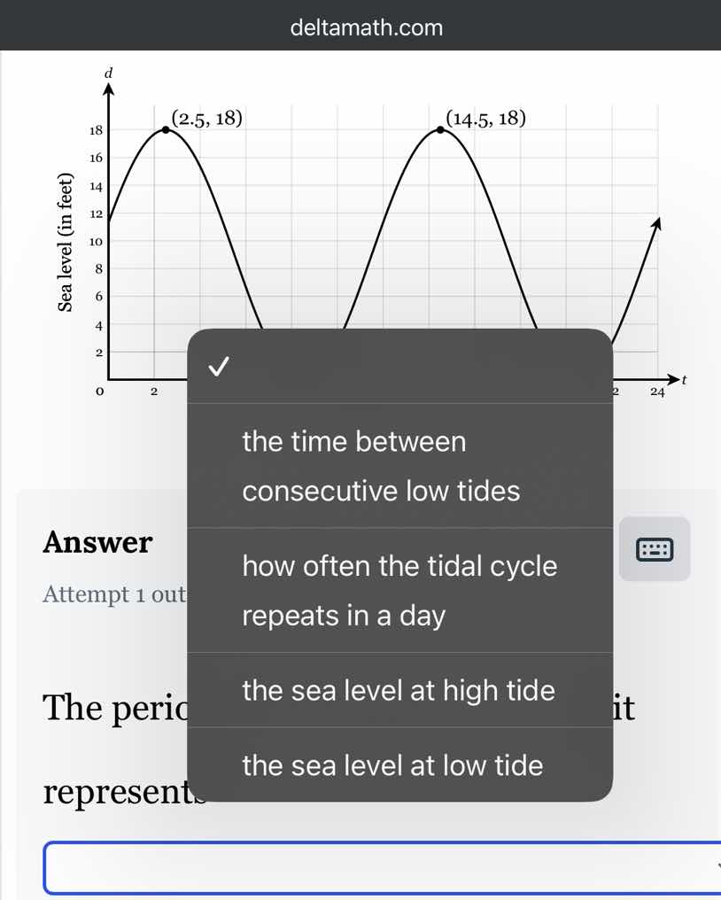 the time between consecutive low tides; how often the tidal cycle repea…