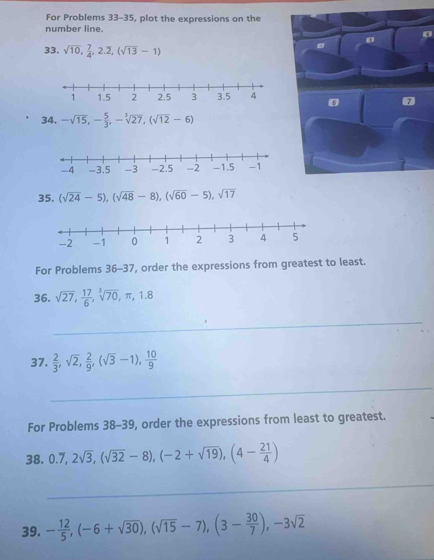for problems 33–35, plot the expressions on the number line. 33. $sqrt{…