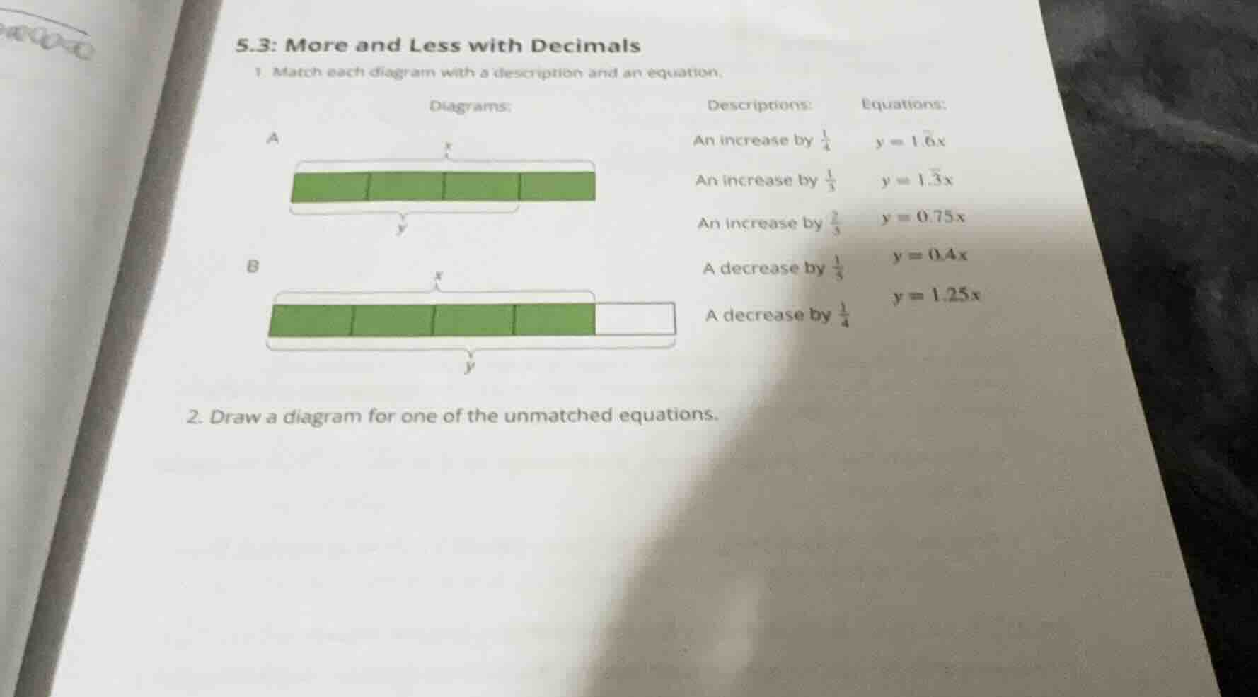 5.3: more and less with decimals 1. match each diagram with a descripti…
