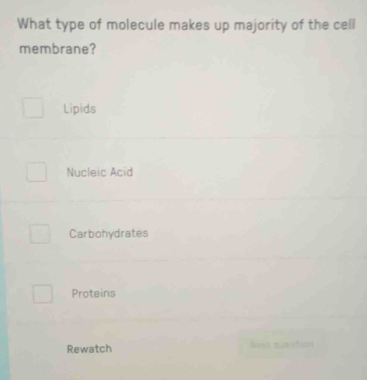 what type of molecule makes up majority of the cell membrane? lipids nu…