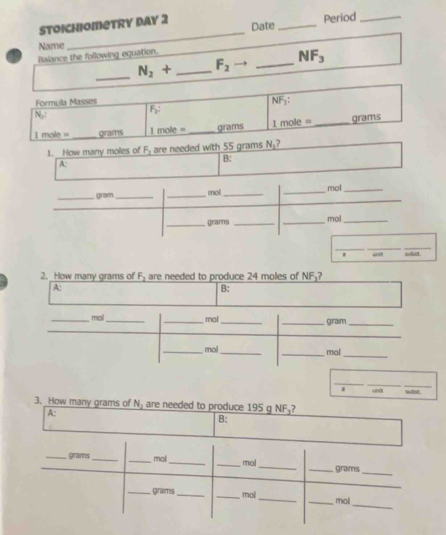 stoichiometry day 2 name date period balance the following equation. __…