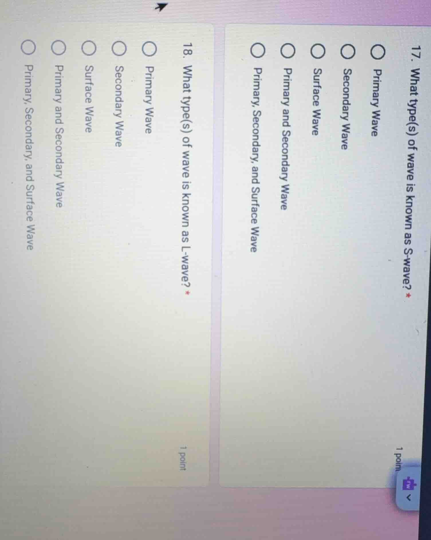 17. what type(s) of wave is known as s - wave? options: primary wave, s…