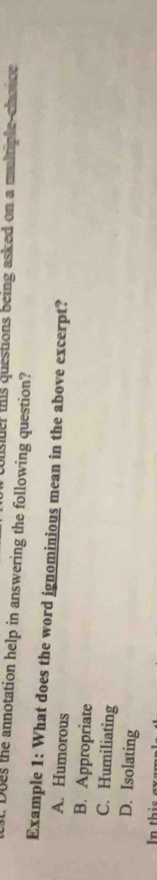 example 1: what does the word ignominious mean in the above excerpt? a.…