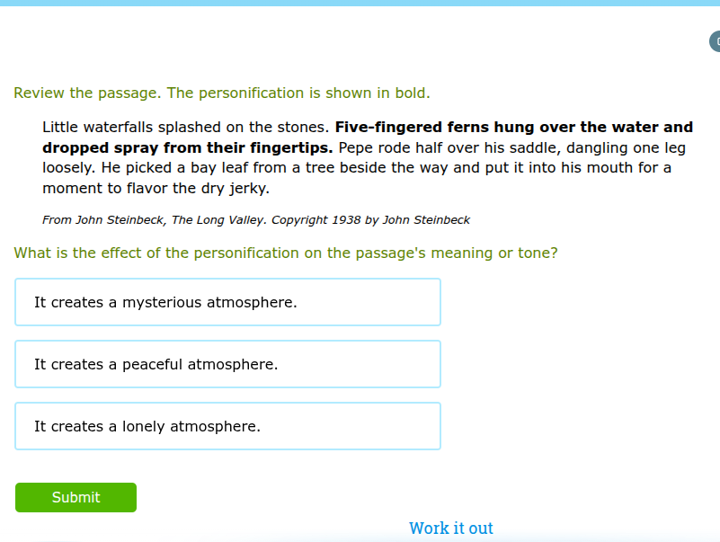 review the passage. the personification is shown in bold. little waterf…