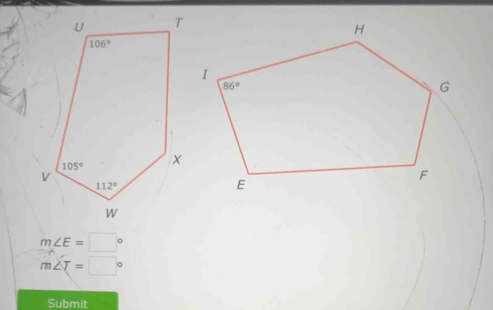 m∠e = \\square° m∠t = \\square° submit