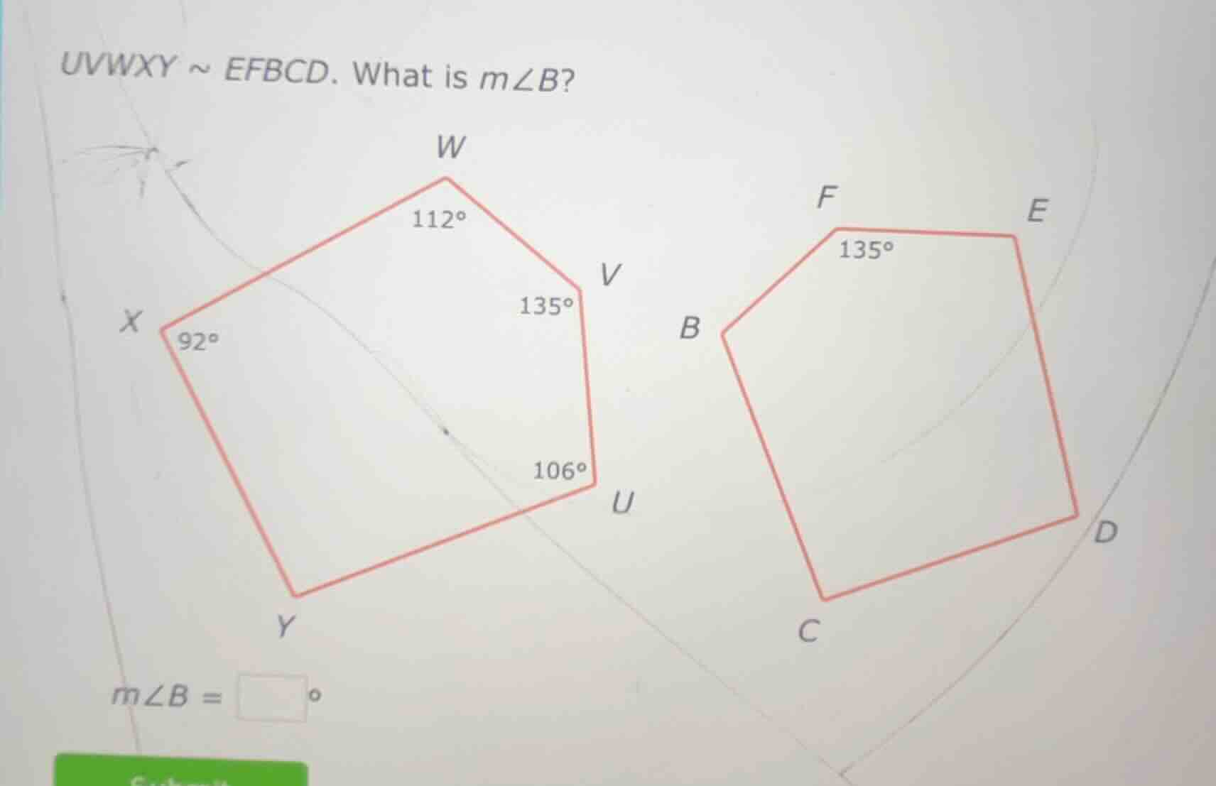 uvwxy ~ efbcd. what is ( mangle b )? ( mangle b = square^circ )