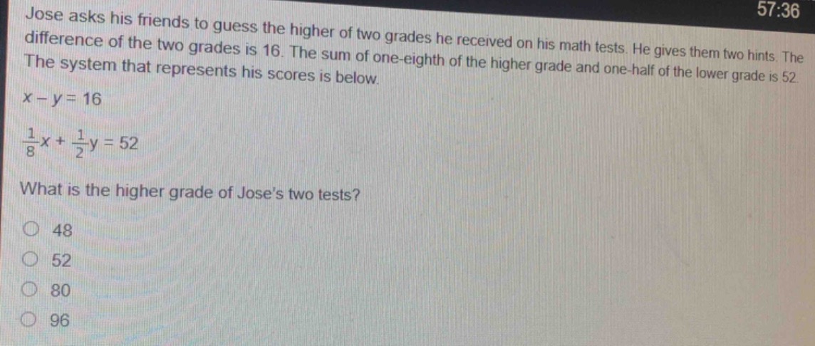 jose asks his friends to guess the higher of two grades he received on …