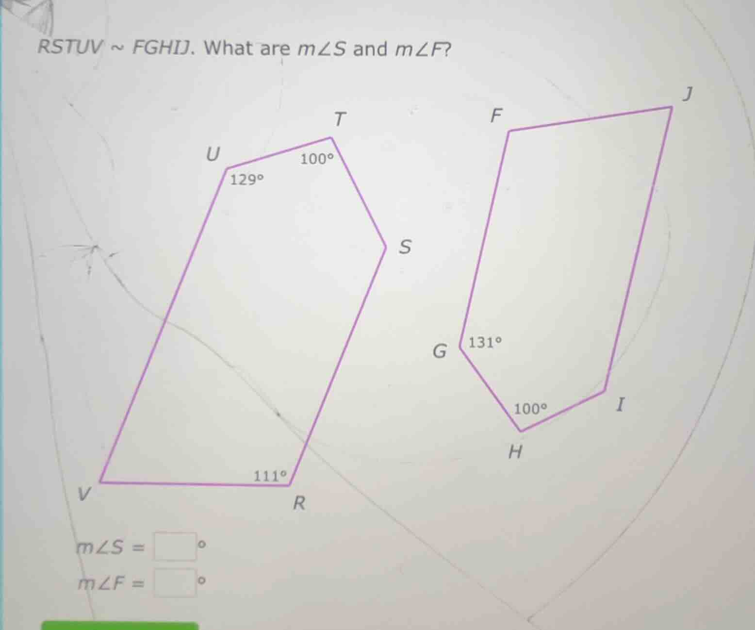 rstuv ~ fghij. what are ( mangle s ) and ( mangle f )? ( mangle s = squ…