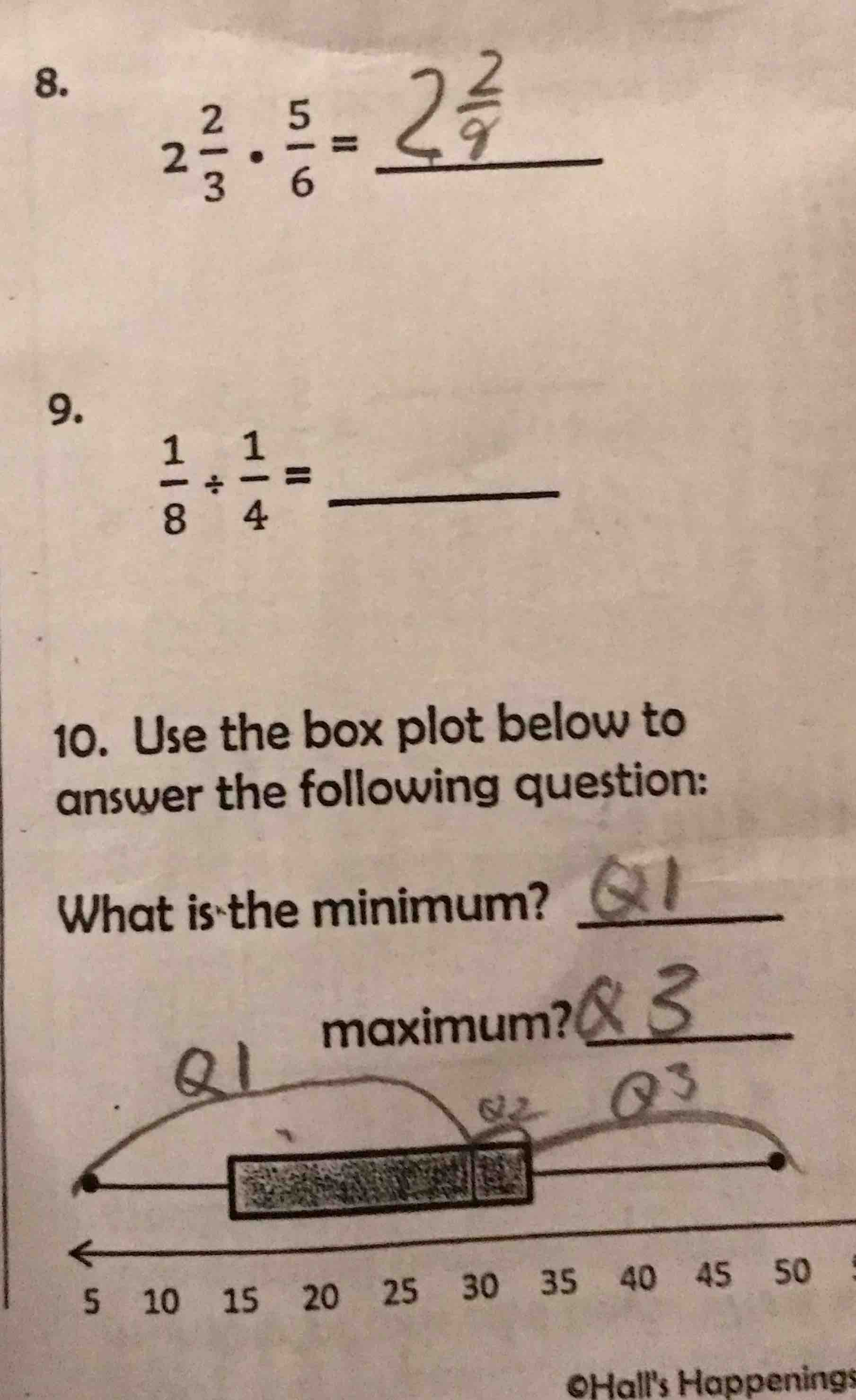 8. $2\\frac{2}{3}\\cdot\\frac{5}{6}=\\underline{\\quad\\quad}$ 9. $\\fr…