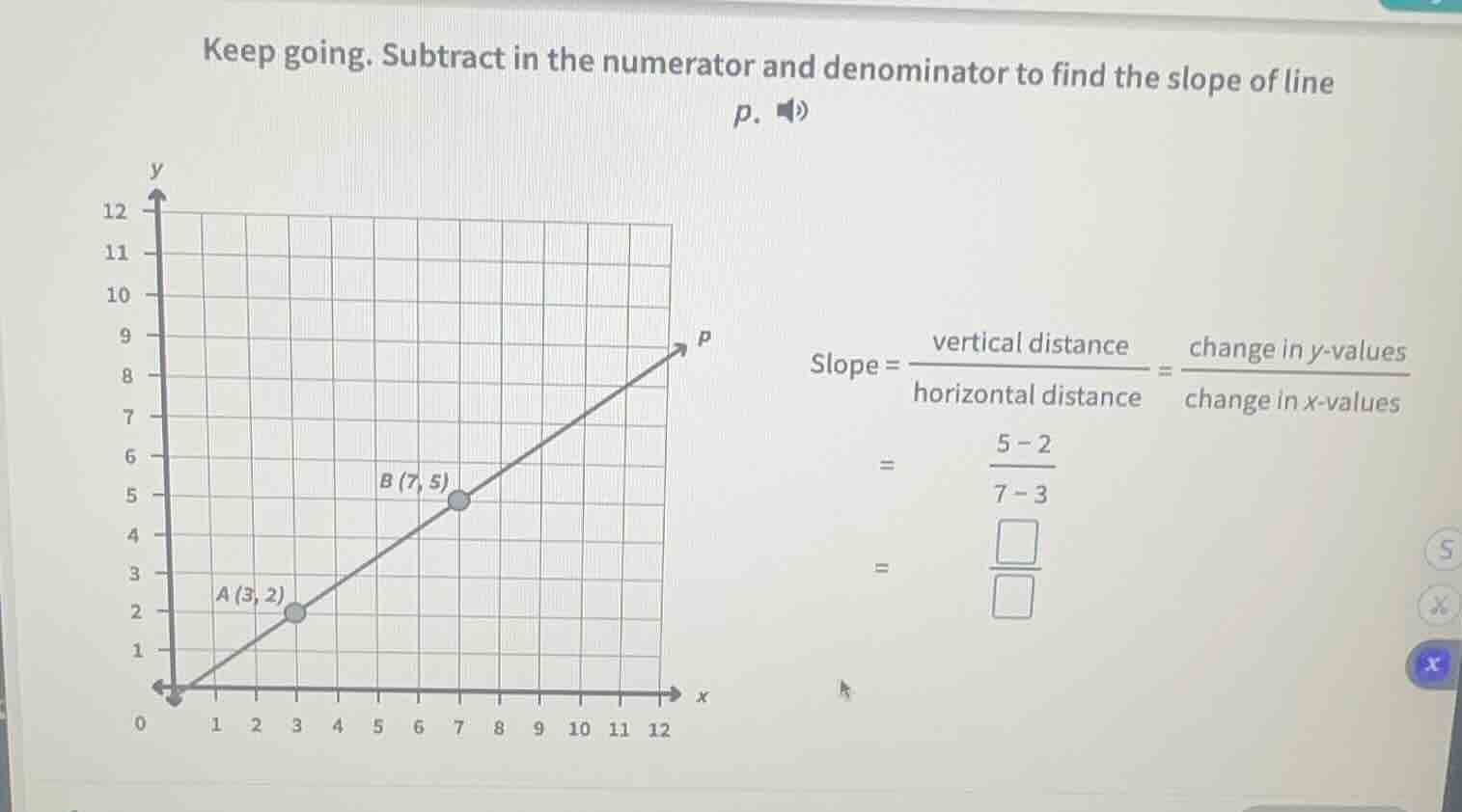 keep going. subtract in the numerator and denominator to find the slope…