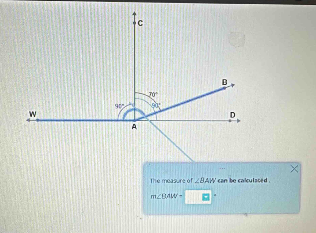 the measure of $\\angle baw$ can be calculated. $m\\angle baw = \\squar…