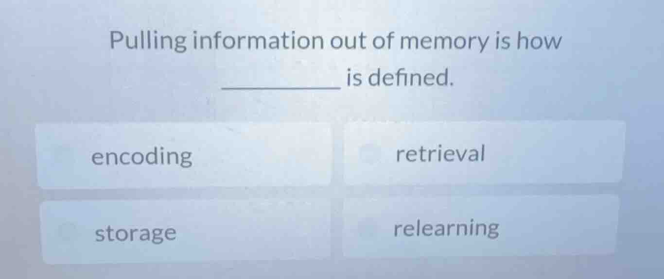 pulling information out of memory is how ______ is defined. encoding re…