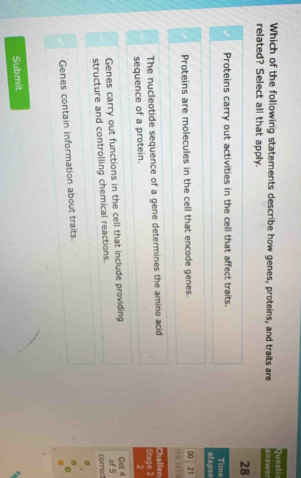 which of the following statements describe how genes, proteins, and tra…