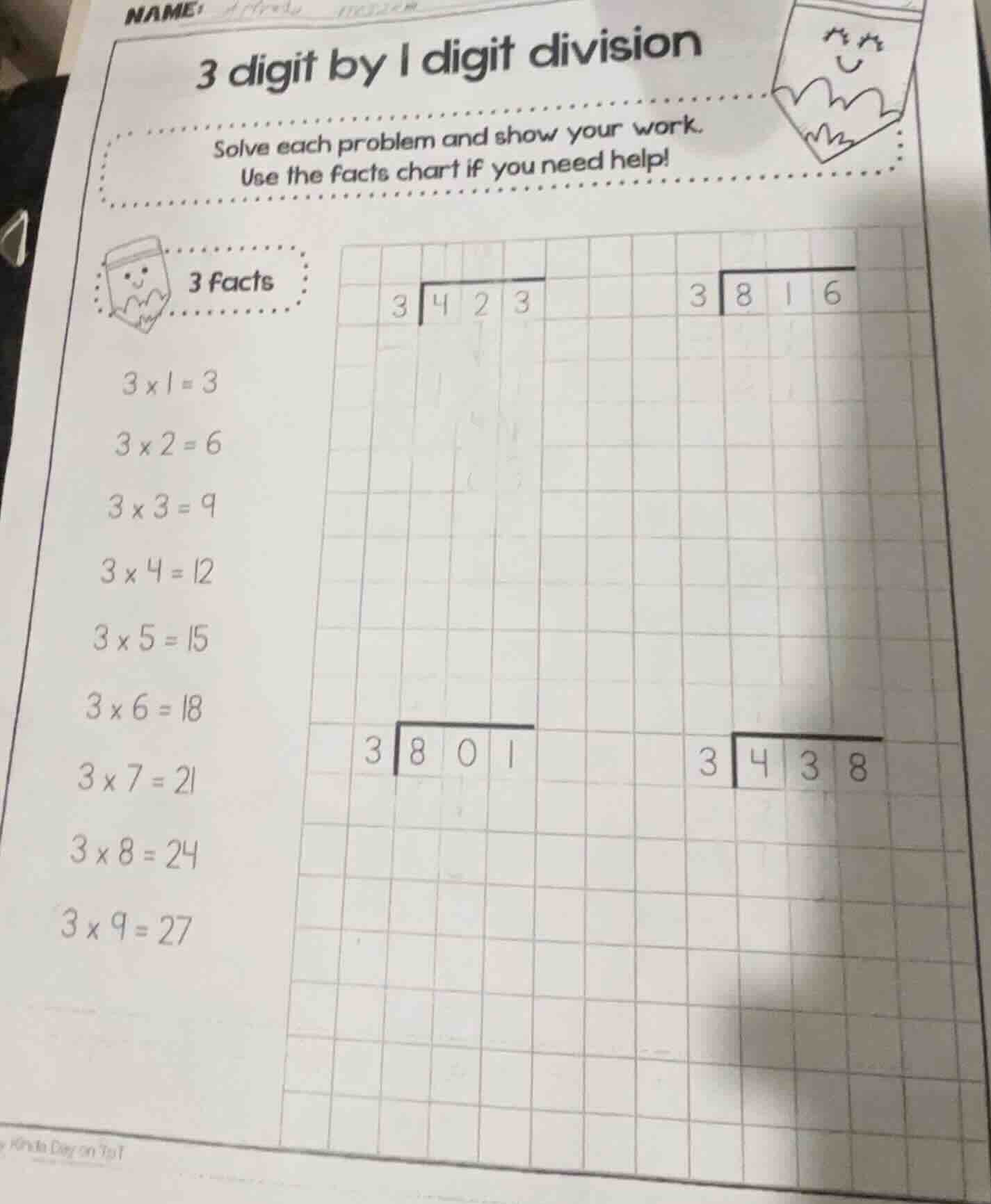 3 digit by 1 digit division solve each problem and show your work. use …