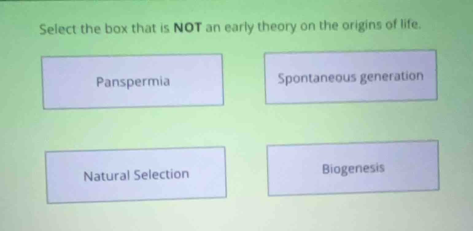 select the box that is not an early theory on the origins of life. pans…