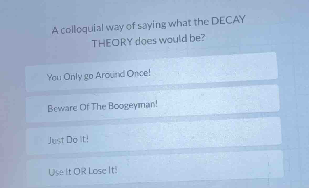a colloquial way of saying what the decay theory does would be? you onl…