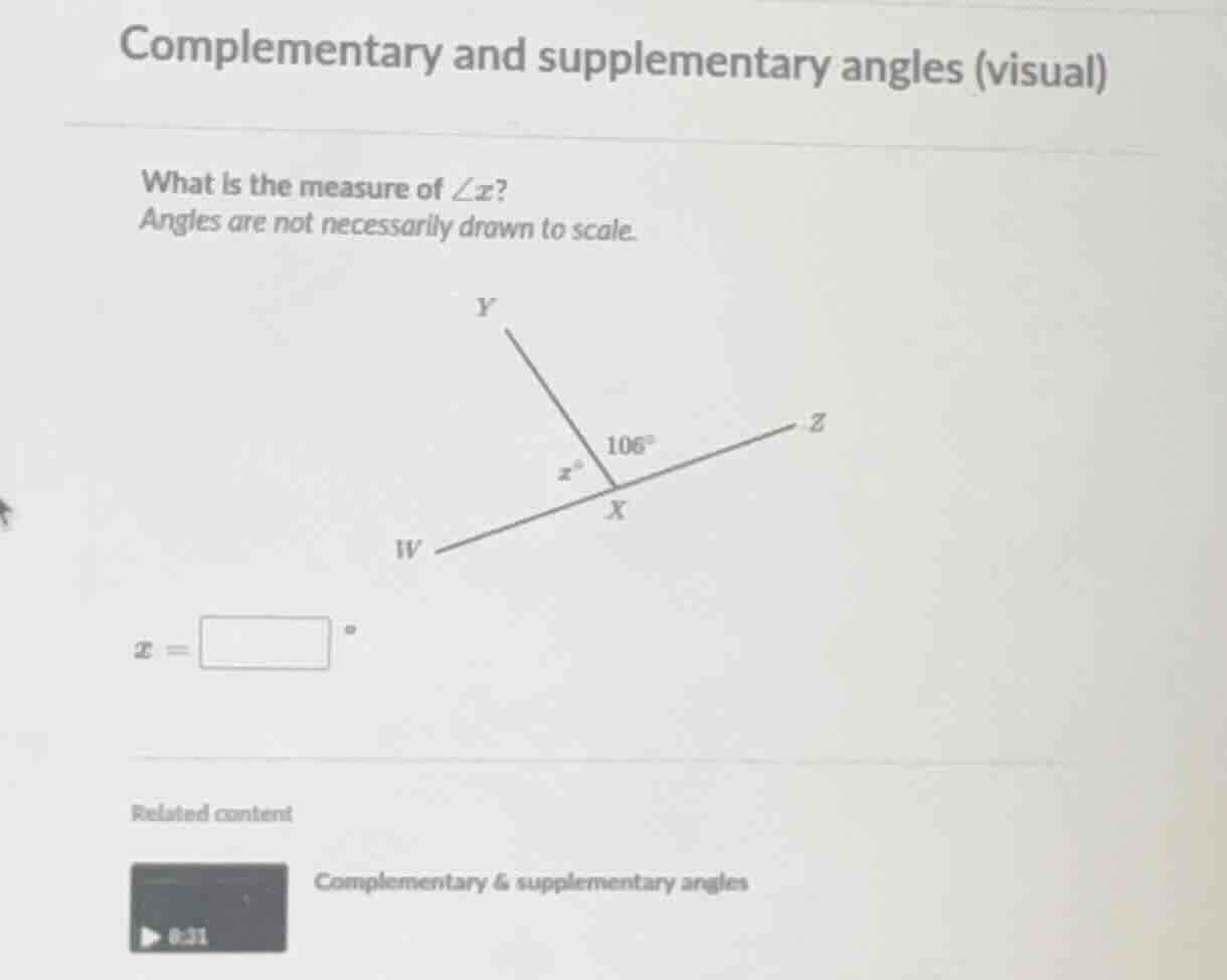 complementary and supplementary angles (visual) what is the measure of …