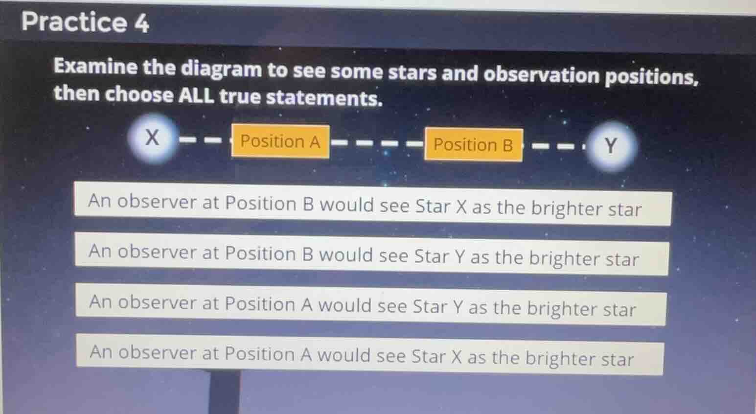 practice 4 examine the diagram to see some stars and observation positi…