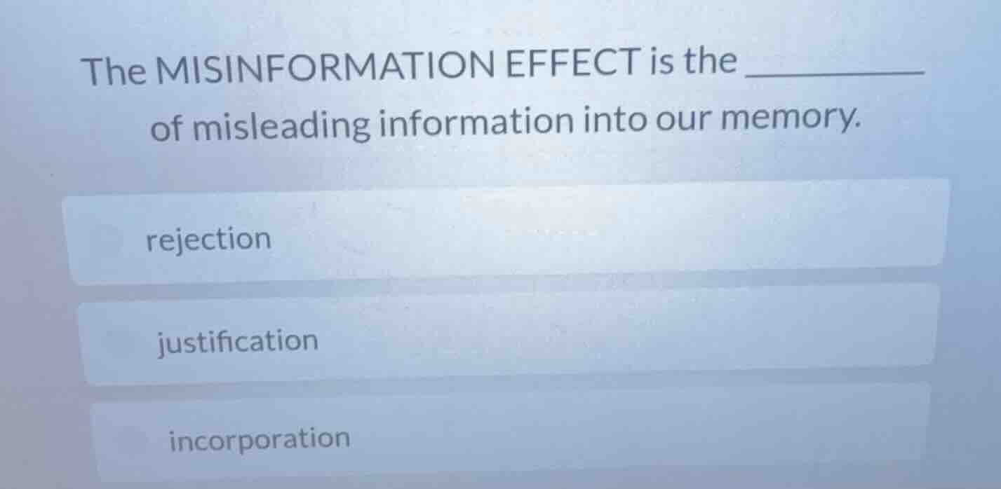 the misinformation effect is the ______ of misleading information into …