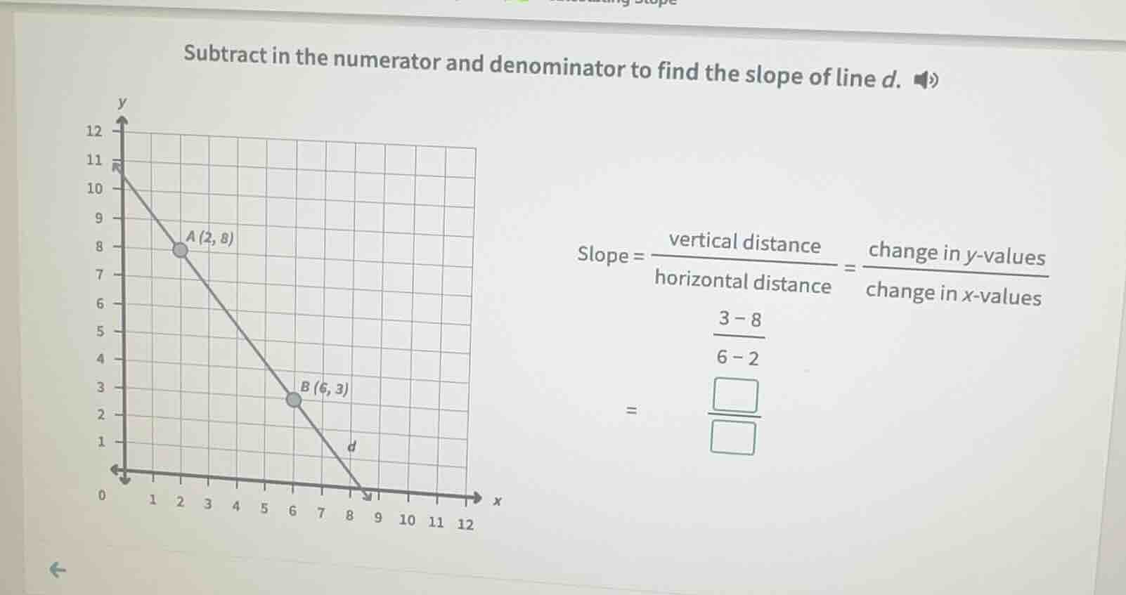 subtract in the numerator and denominator to find the slope of line d. …