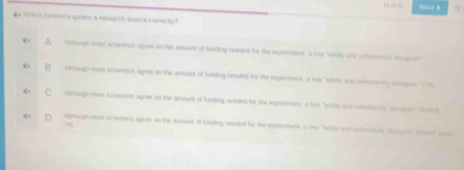 which sentence quotes a research source correctly? a although most scie…