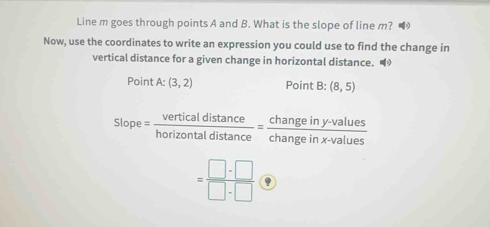 line m goes through points a and b. what is the slope of line m? now, u…