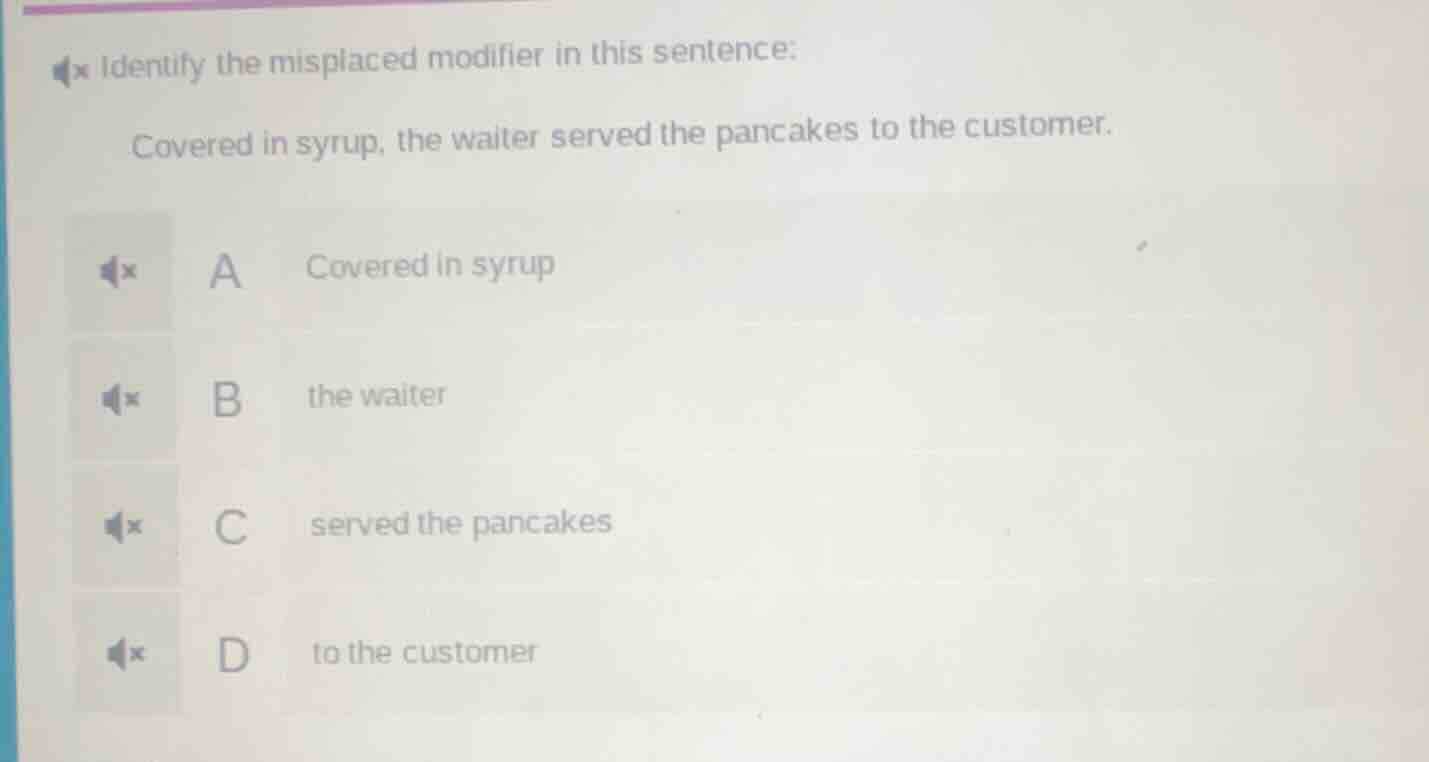 identify the misplaced modifier in this sentence: covered in syrup, the…