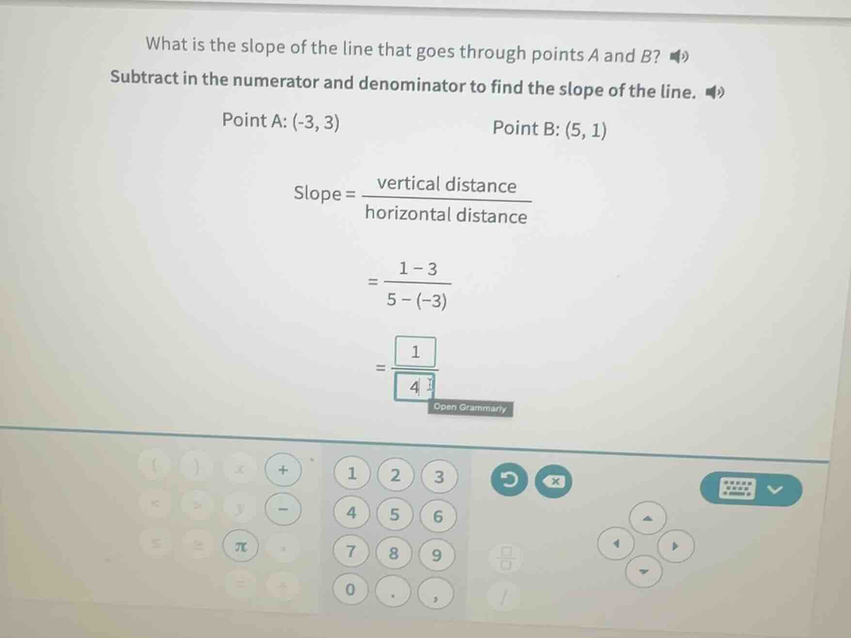 what is the slope of the line that goes through points a and b? subtrac…