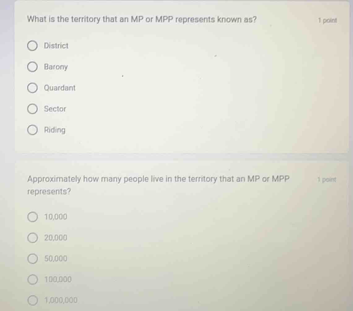 what is the territory that an mp or mpp represents known as? options: d…