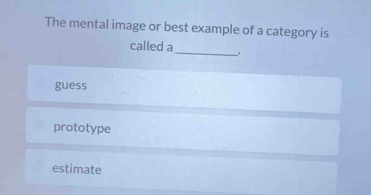 the mental image or best example of a category is called a ______. gues…