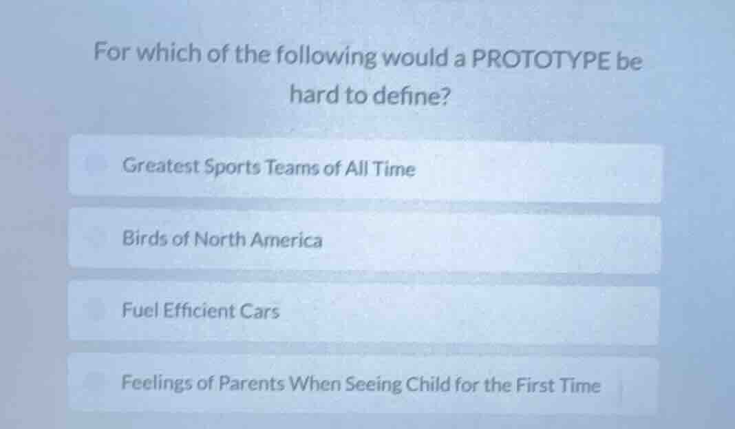 for which of the following would a prototype be hard to define? greates…