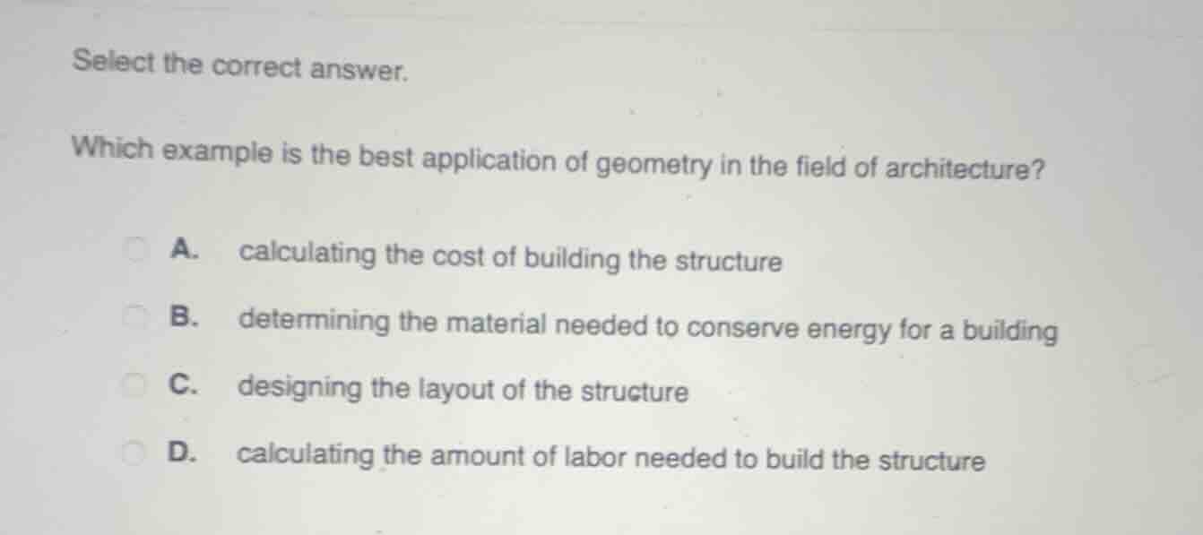 select the correct answer. which example is the best application of geo…