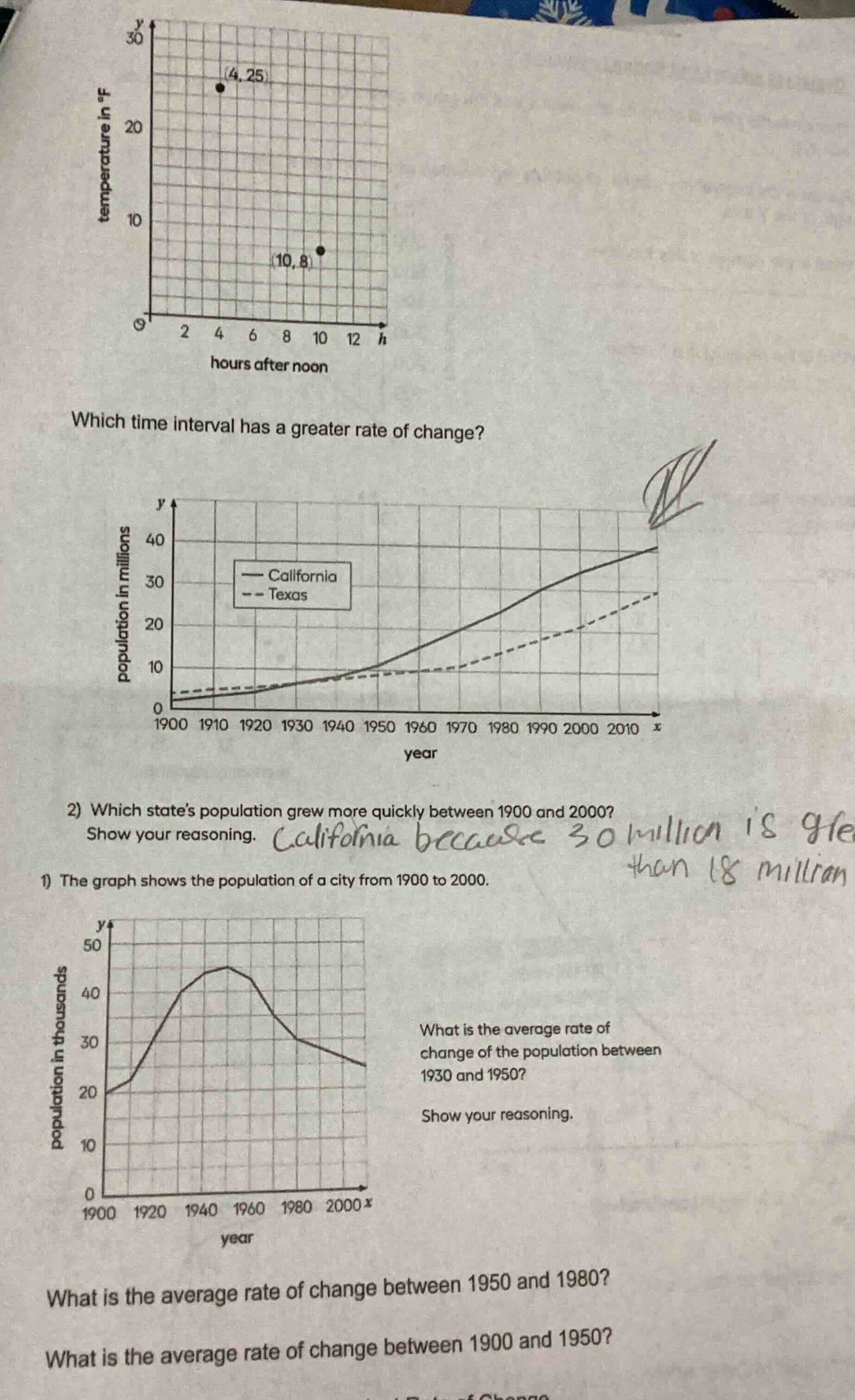 which time interval has a greater rate of change? 2) which states popul…