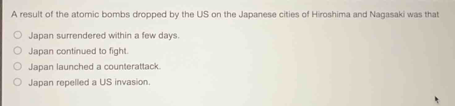 a result of the atomic bombs dropped by the us on the japanese cities o…