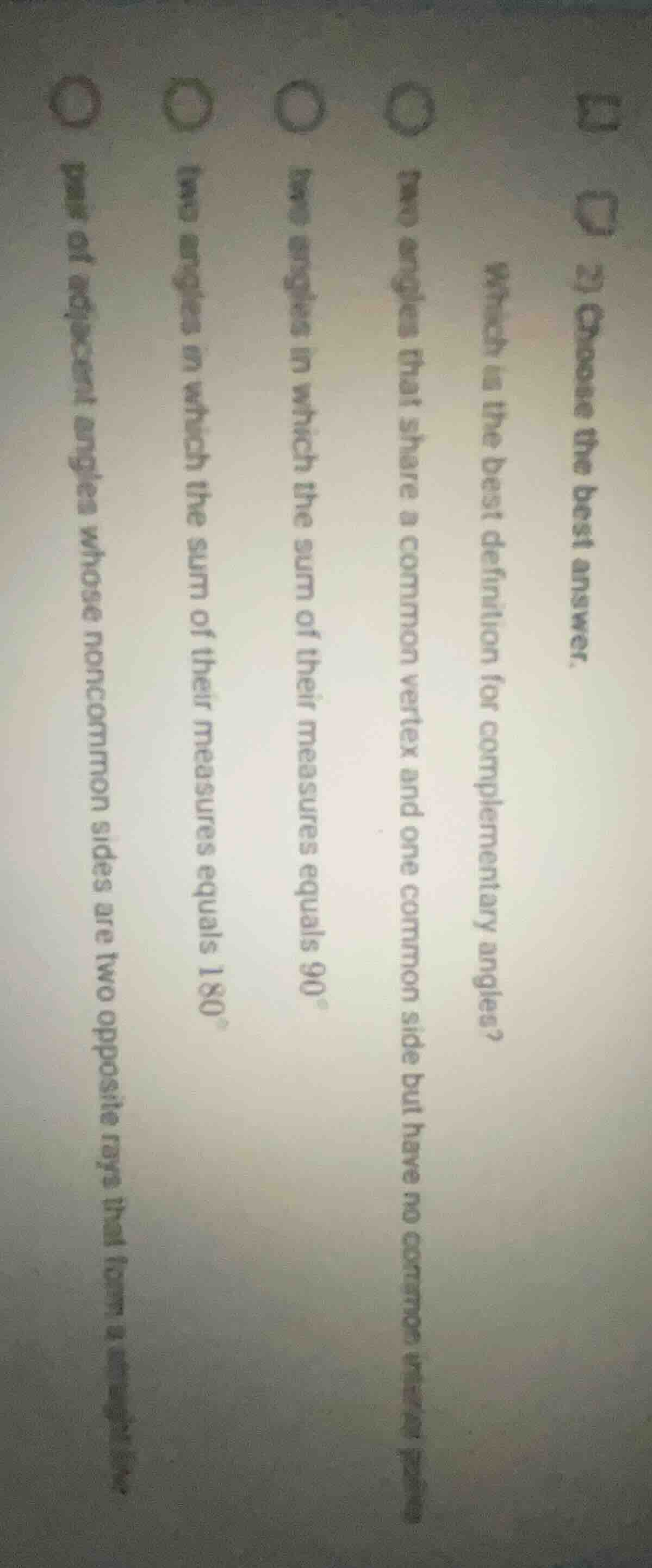 2) choose the best answer. which is the best definition for complementa…