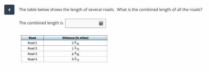 4 the table below shows the length of several roads. what is the combin…