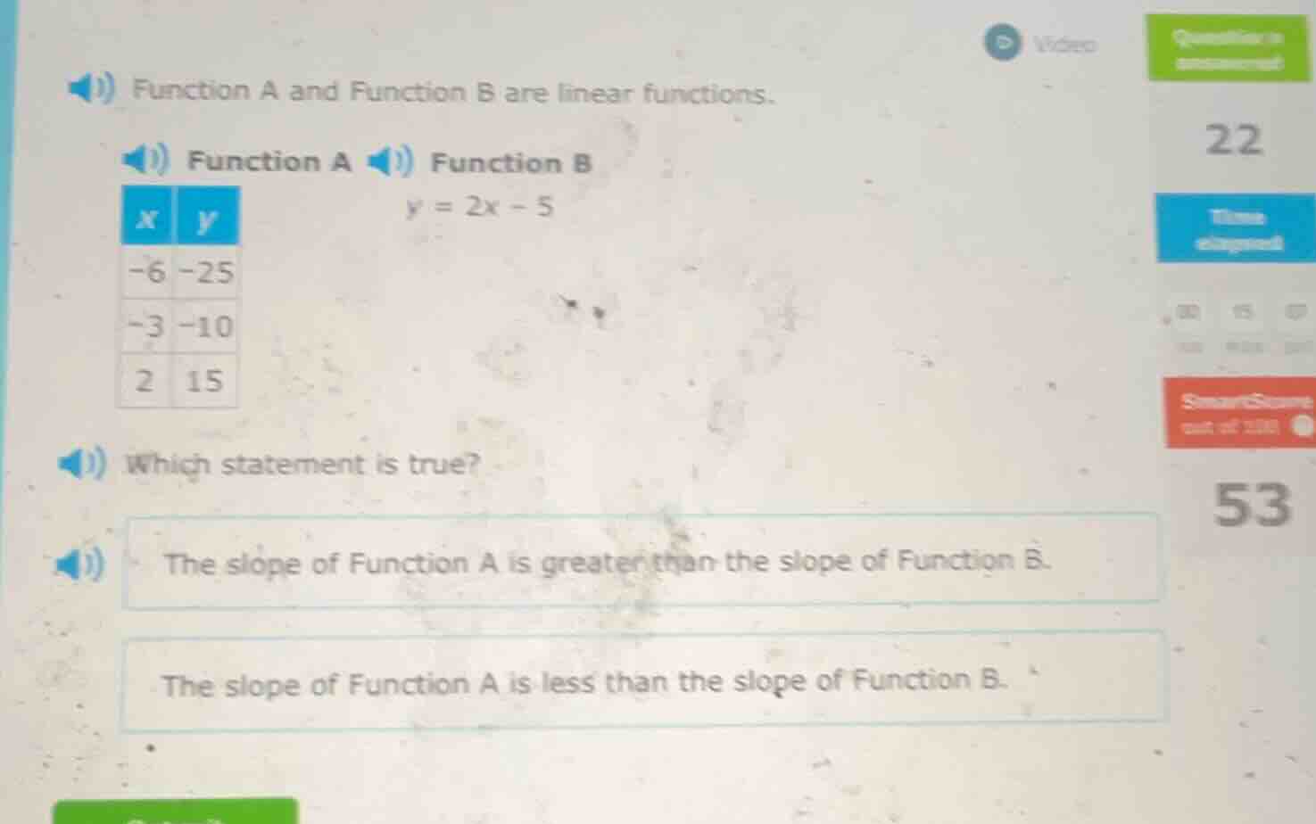 function a and function b are linear functions. function a \\begin{tabu…