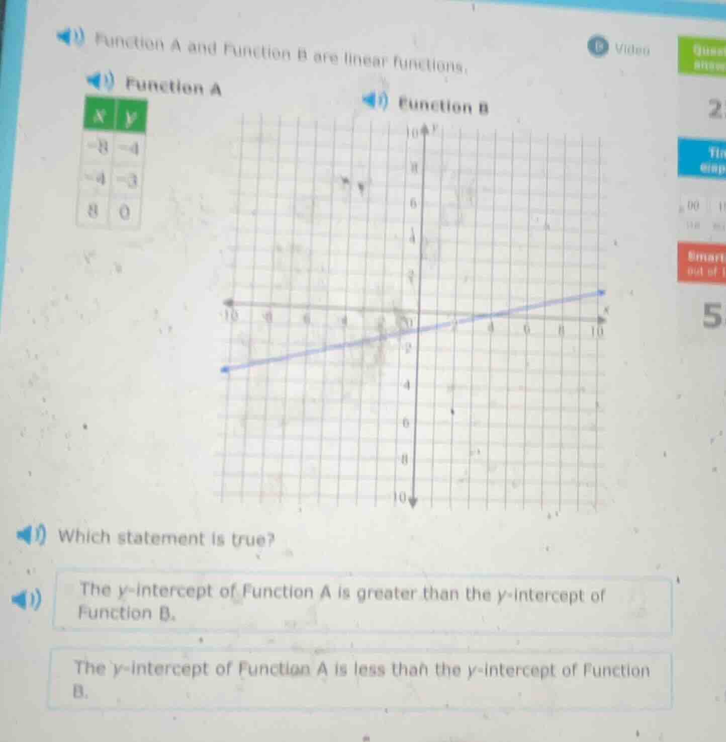function a and function b are linear functions. function a | x | y | | …