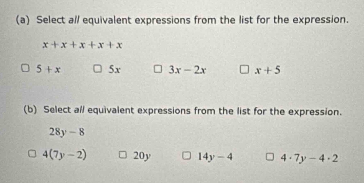 (a) select all equivalent expressions from the list for the expression.…