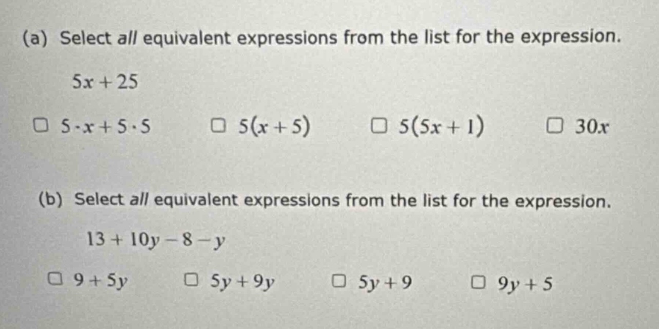 (a) select all equivalent expressions from the list for the expression.…