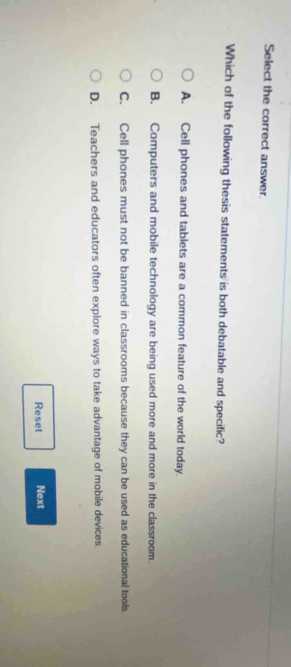 select the correct answer. which of the following thesis statements is …