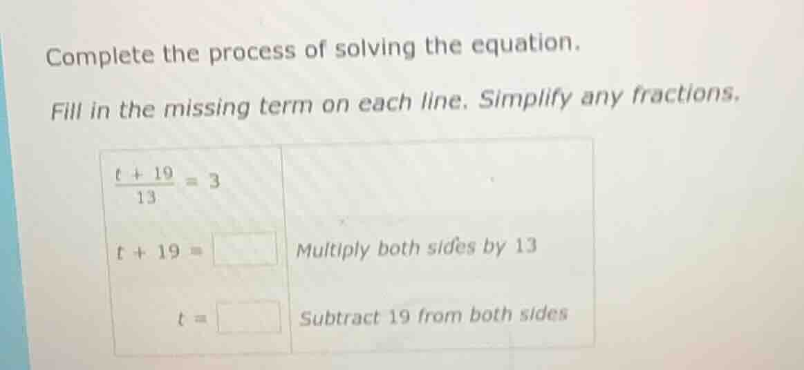 complete the process of solving the equation. fill in the missing term …