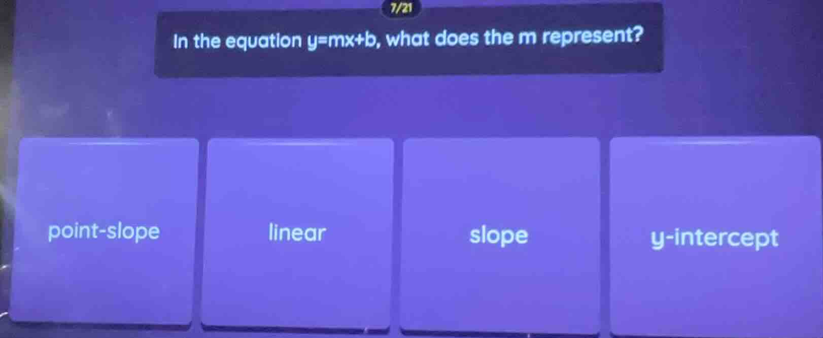 in the equation y=mx+b, what does the m represent? point - slope linear…