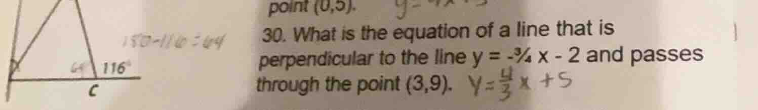 point (0,5). 30. what is the equation of a line that is perpendicular t…