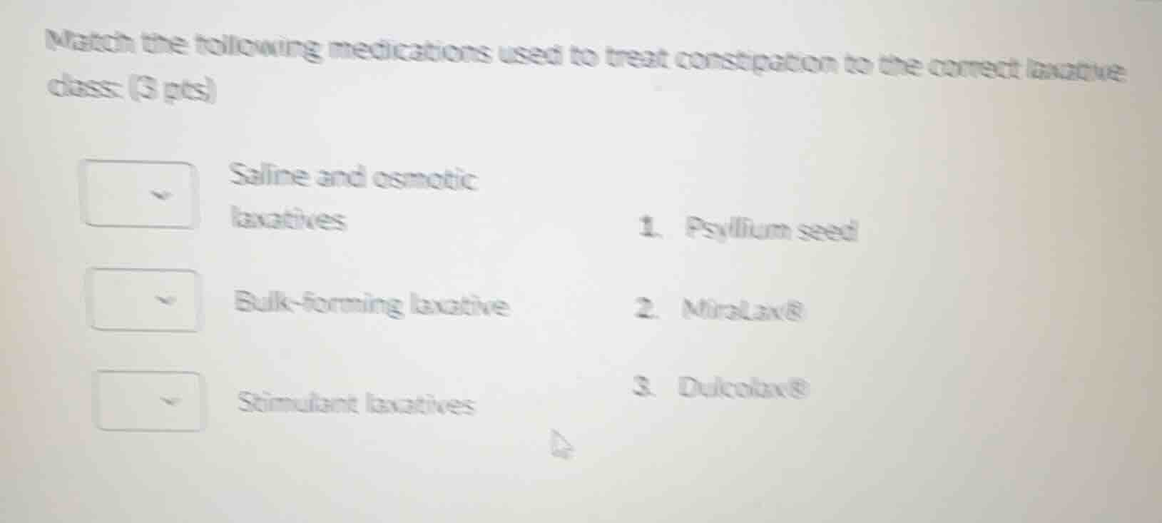 match the following medications used to treat constipation to the corre…