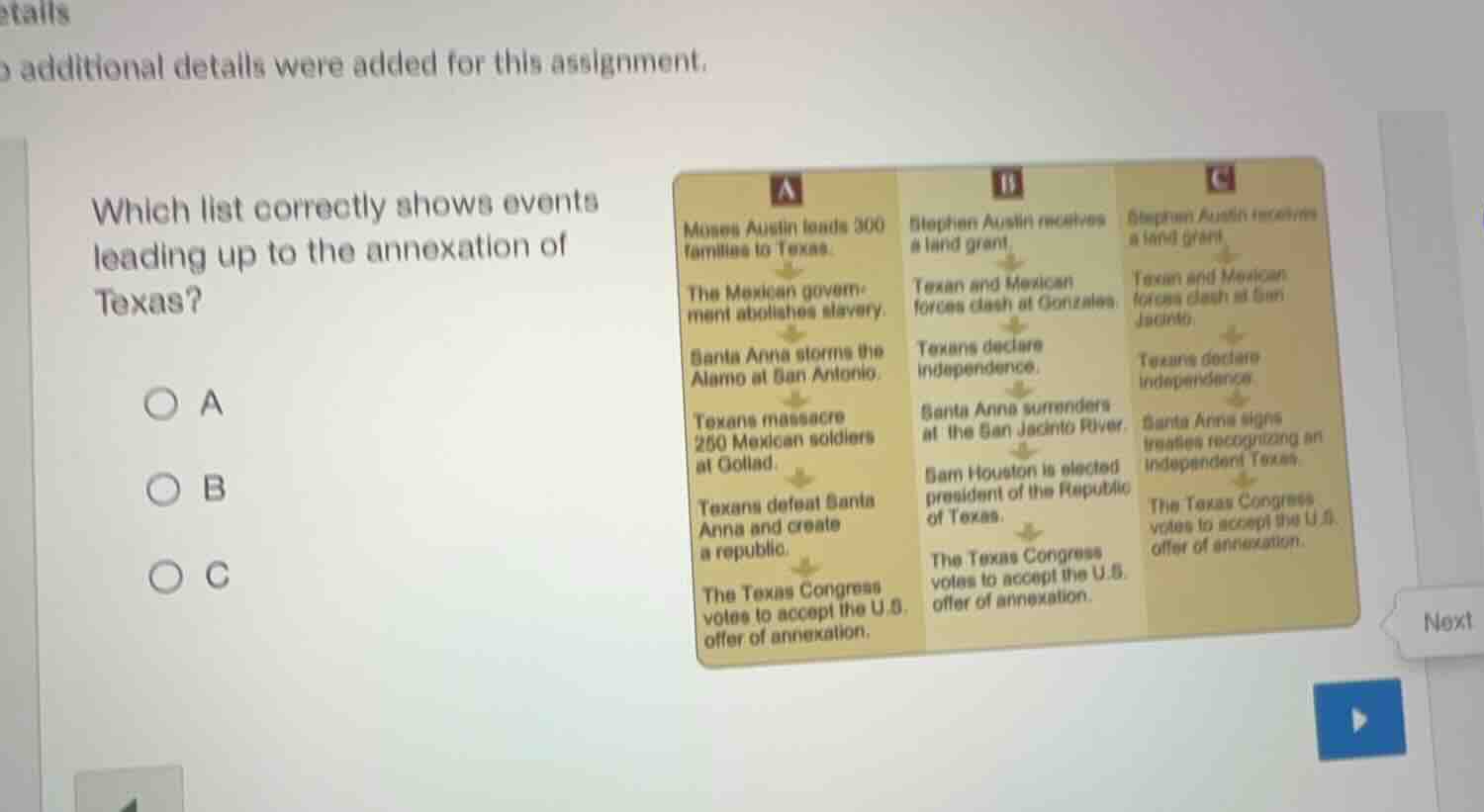 etails additional details were added for this assignment. which list co…